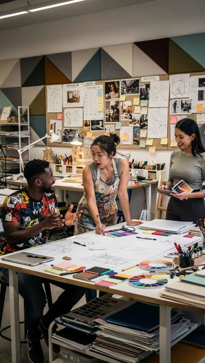 Widok na biuro z podziałem na strefy pracy i relaksu.