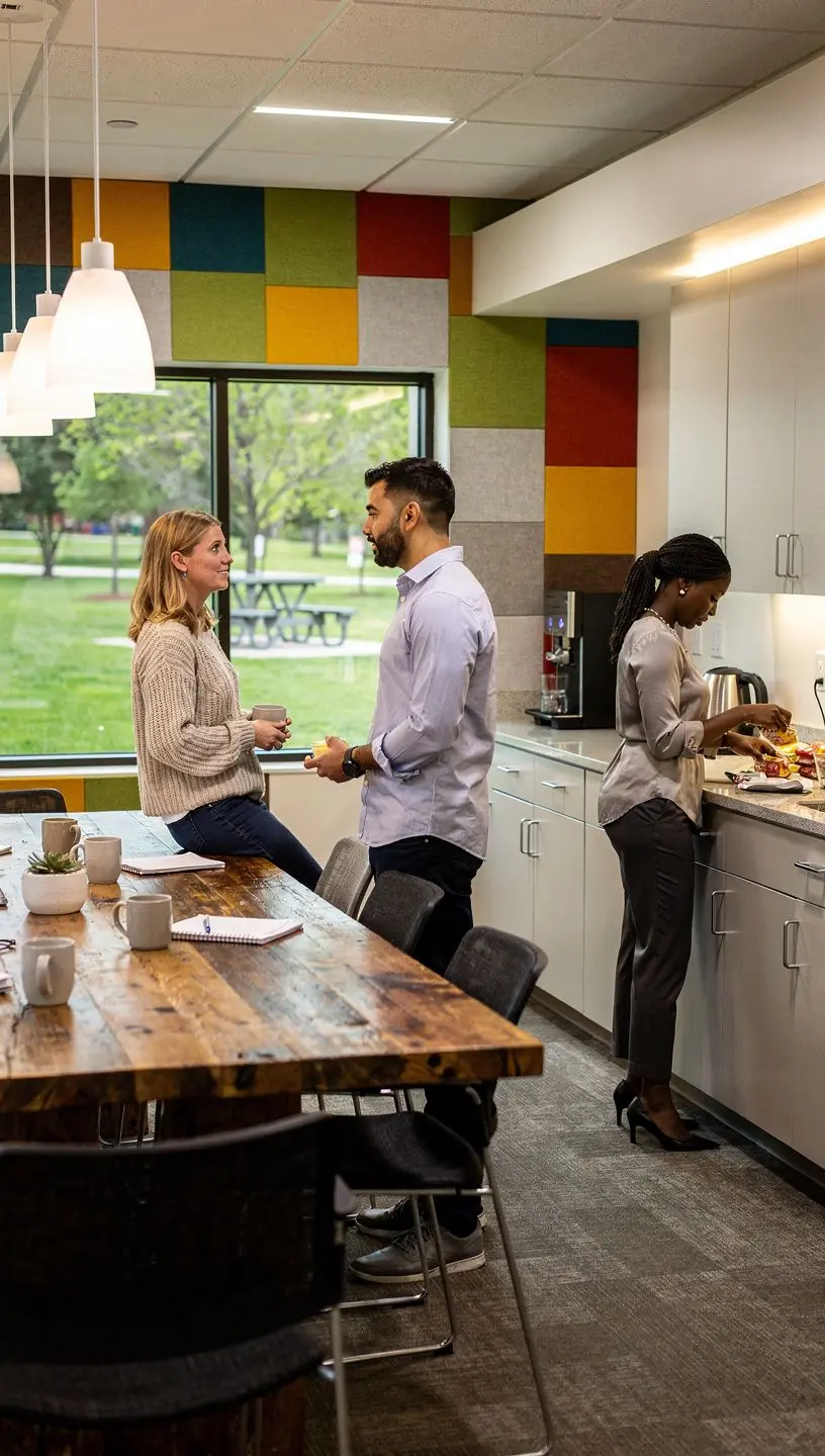 Inspirujący kącik do spotkań z nowoczesnymi meblami i naturalnym oświetleniem.